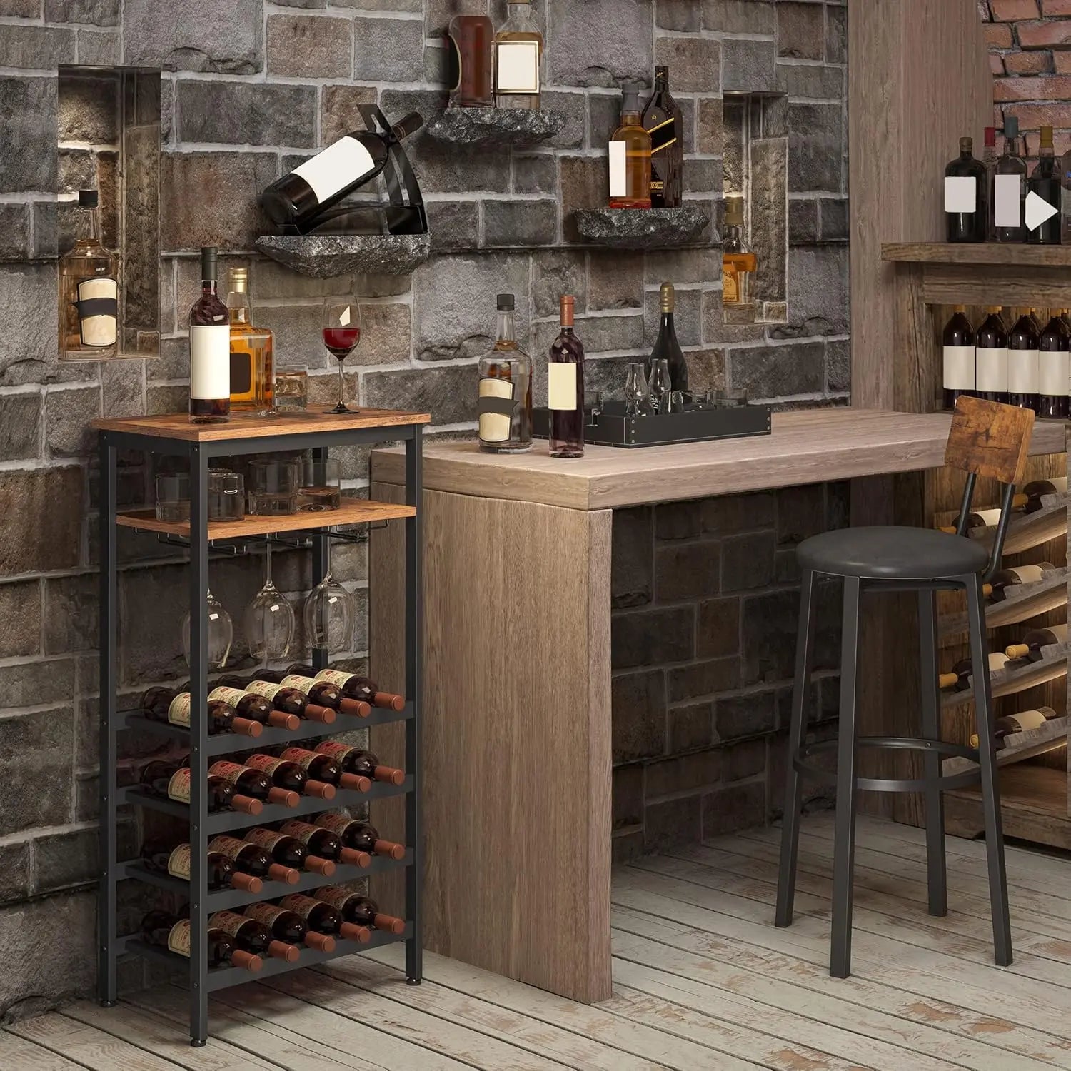 Weinregal mit Gläserhalter rustikales Braun von Songmics