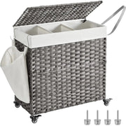 Wäschekorb Rattan-Optik 3 Fächer Grau von Songmics
