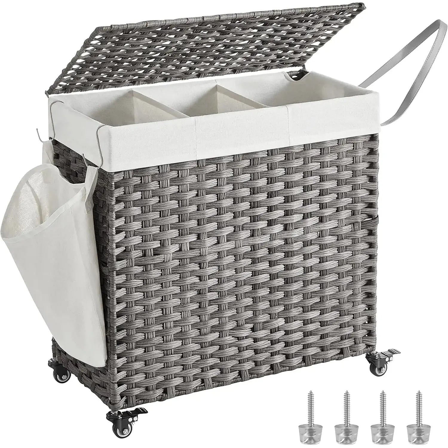 Wäschekorb Rattan-Optik 3 Fächer Grau von Songmics