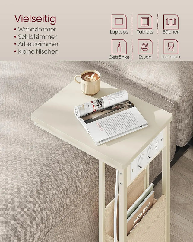 Beistelltisch mit Ladestation USB Cremeweiss von Songmics