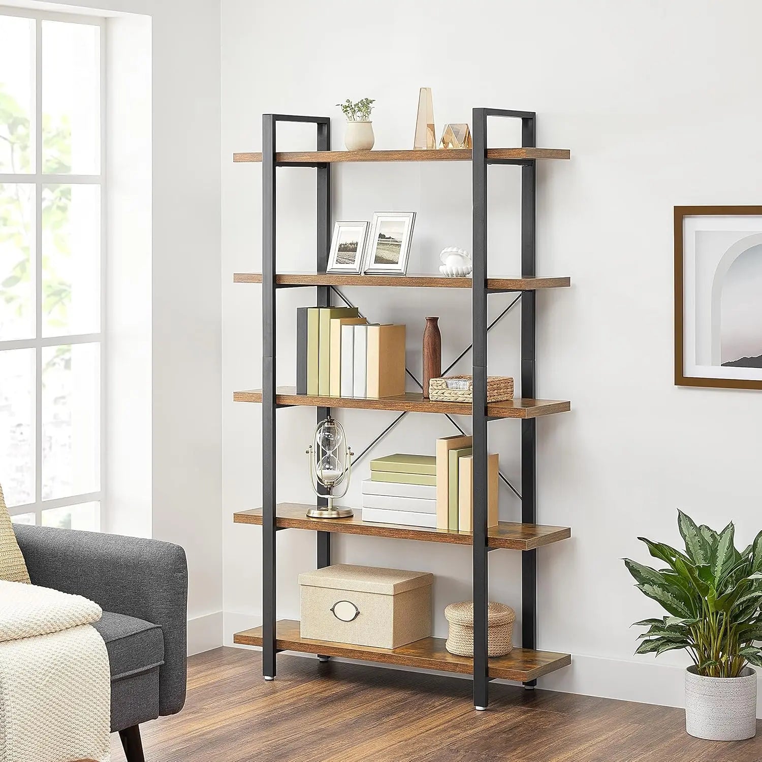 Bücherregal Standregal Vintage Design Braun Schwarz von Songmics