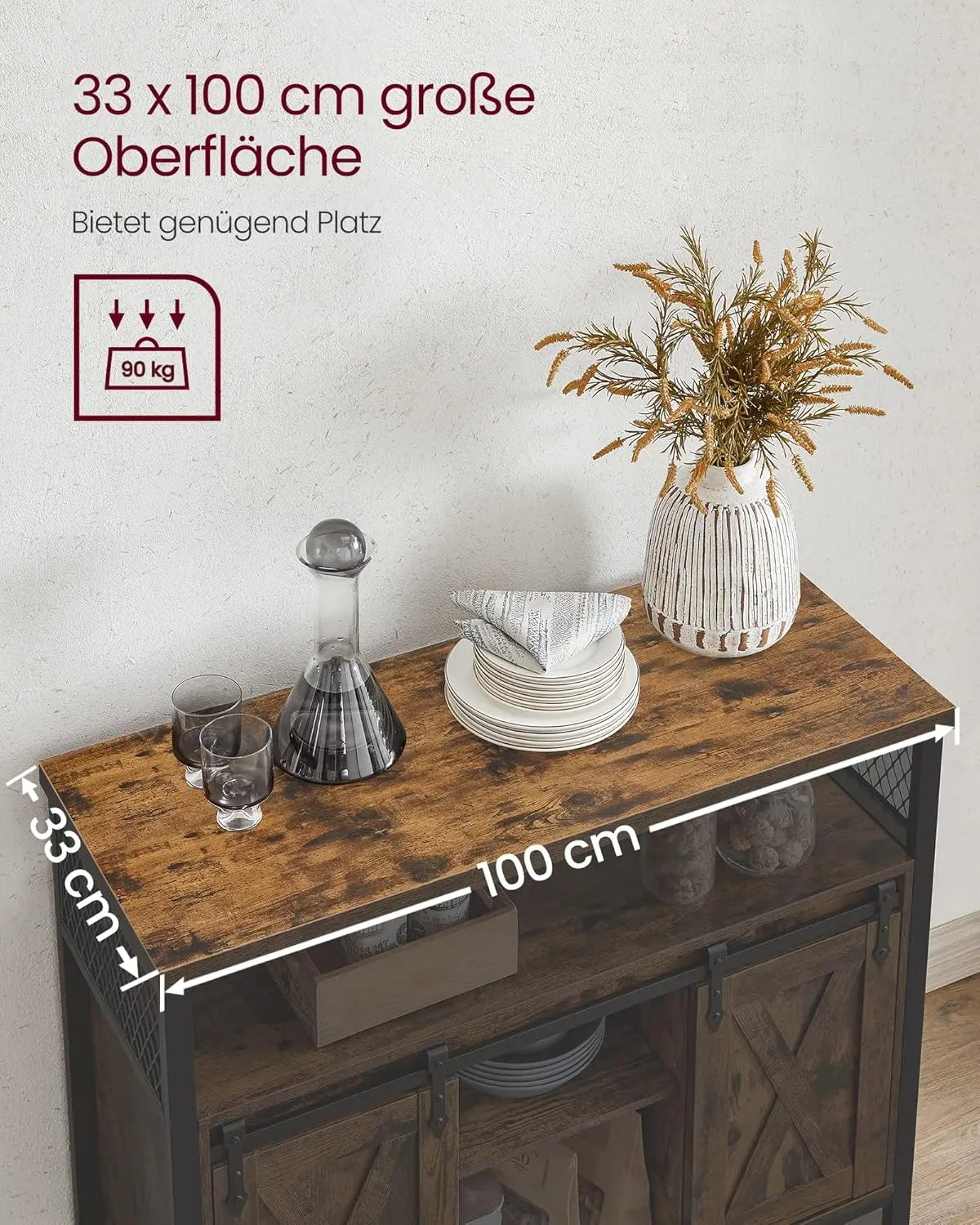 Sideboard Landhausstil Schiebetüren Verstellbare Ablagen Vintagebraun von Songmics