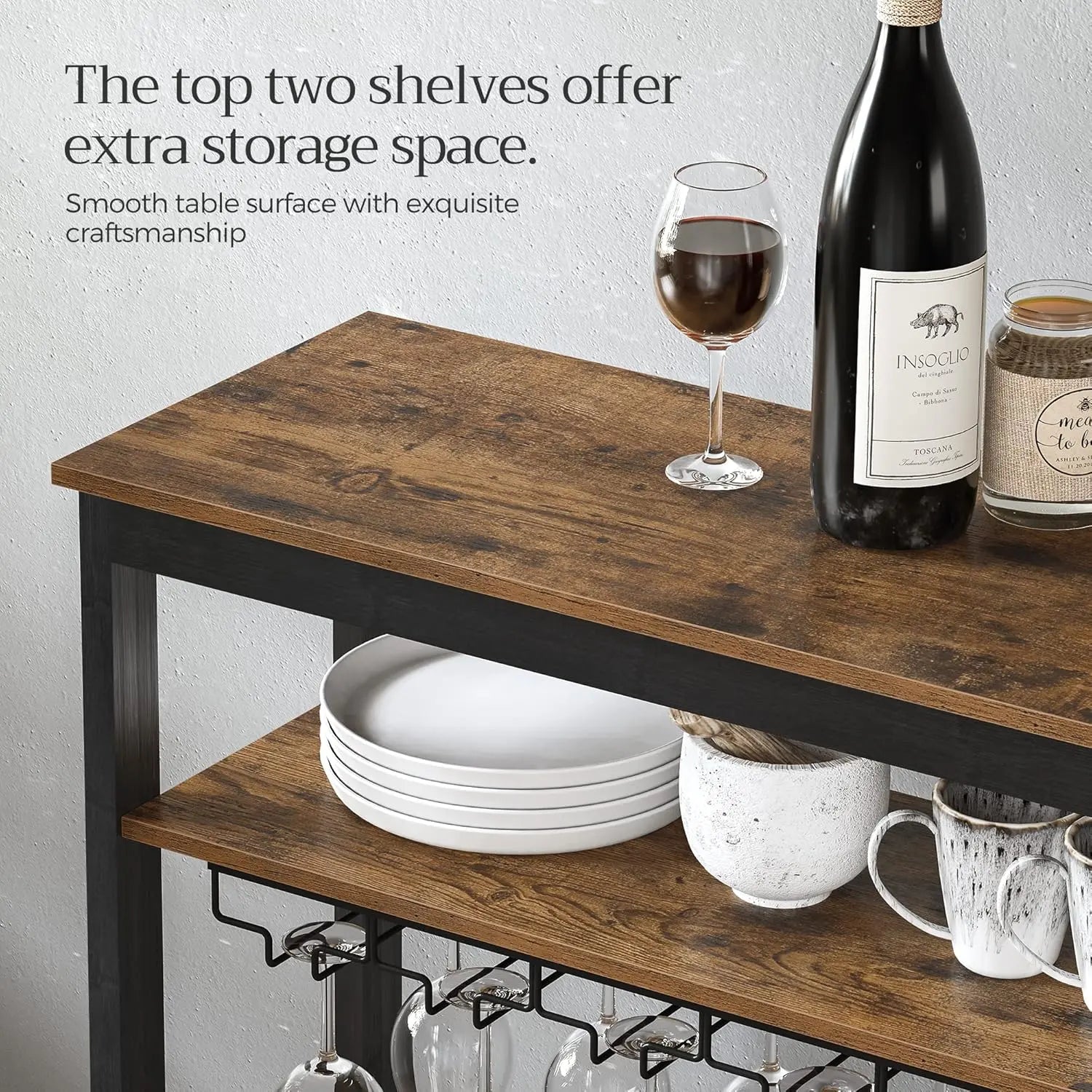Weinregal freistehend mit Glashaltern vintagebraun-schwarz von Songmics