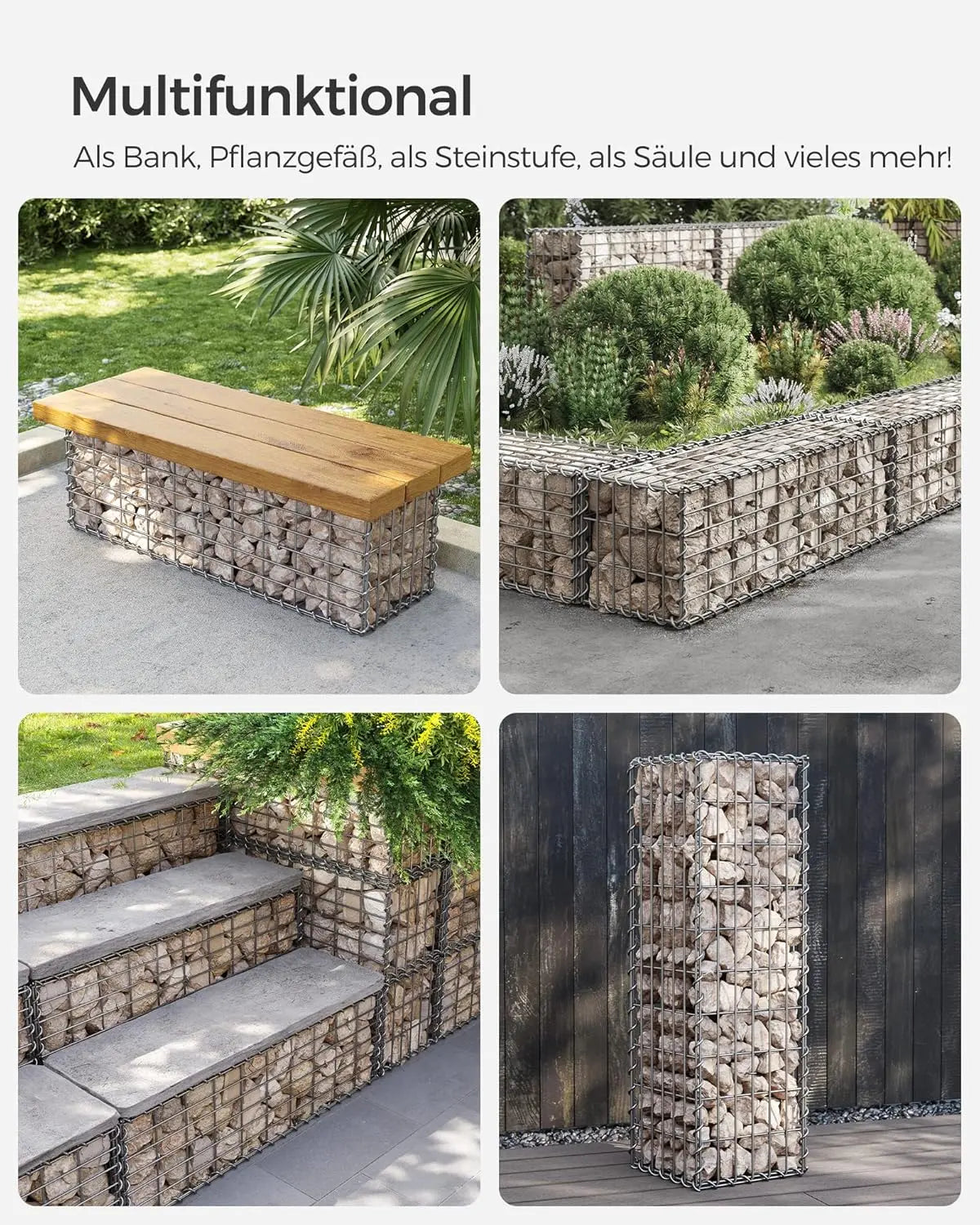 Gabionenkorb verzinkt 100x30x30cm silber Metall von Songmics