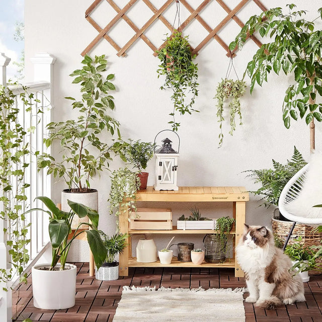 Schuhregal Bambus Sitzbank mit Ablagen Naturfarben von Songmics