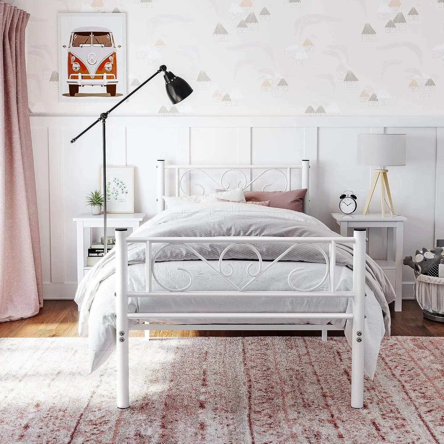Metallbettgestell 90x190cm Weiss Platzsparend Einfachmontage von Songmics