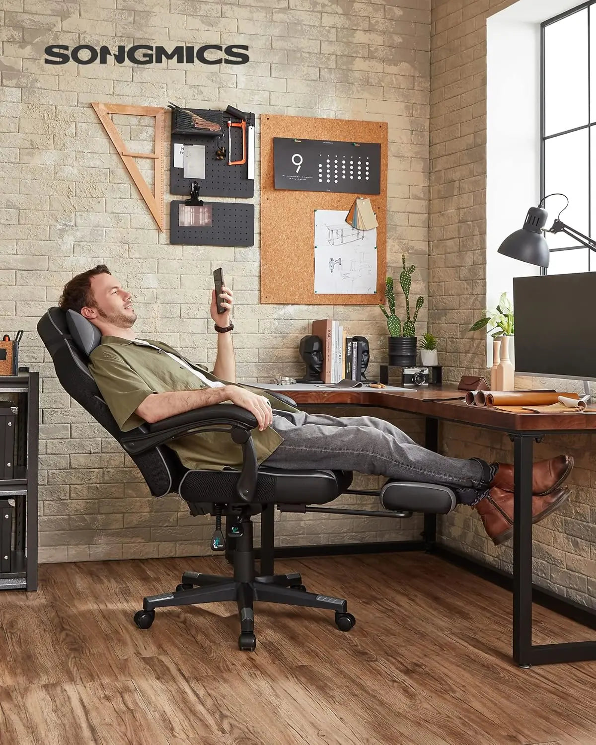 Bürostuhl Ergonomisch Höhenverstellbar Neigbar Tintenschwarz von Songmics