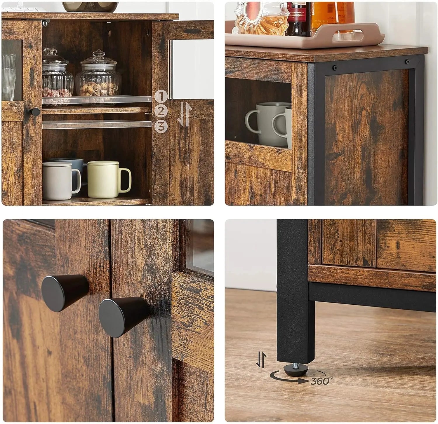 Sideboard Glastüren Industriestil Vintagebraun Stahl von Songmics