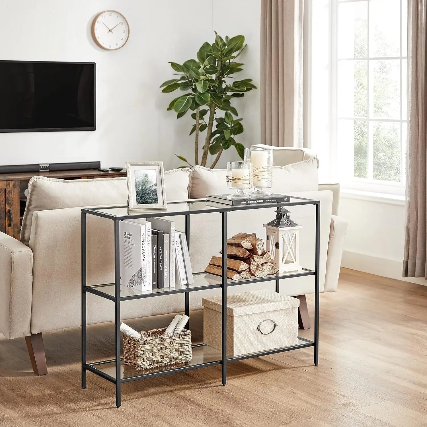 Konsolentisch Modern Glas Metallrahmen Schwarz von Songmics