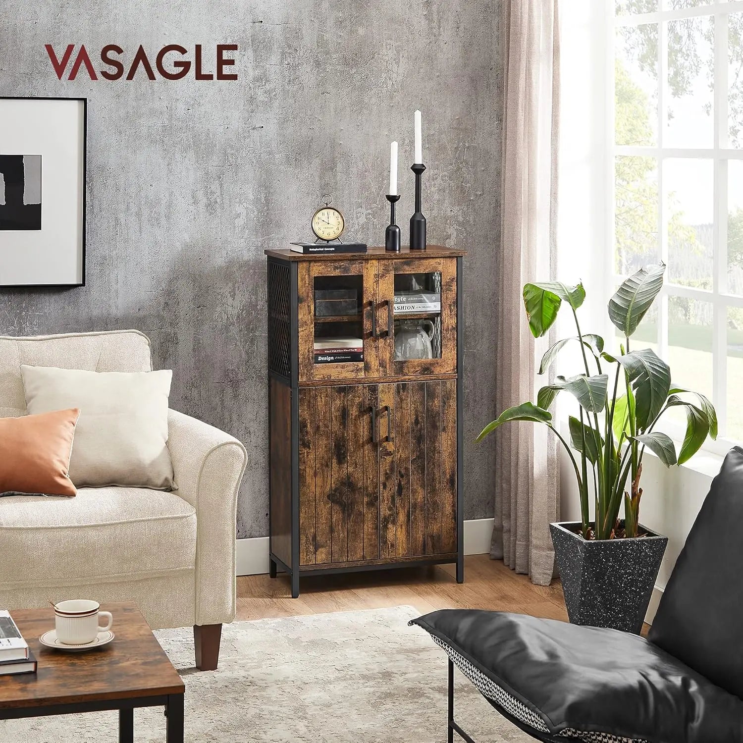 Badezimmerschrank Industriestil mit Stahlgestell Vintagebraun-Schwarz von Songmics