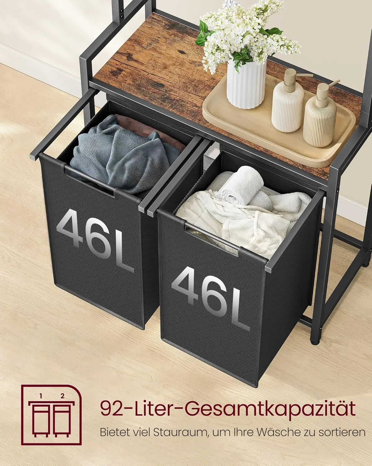 Wäschekorb Garderobenständer mit Wäschesammler vintagebraun von Songmics