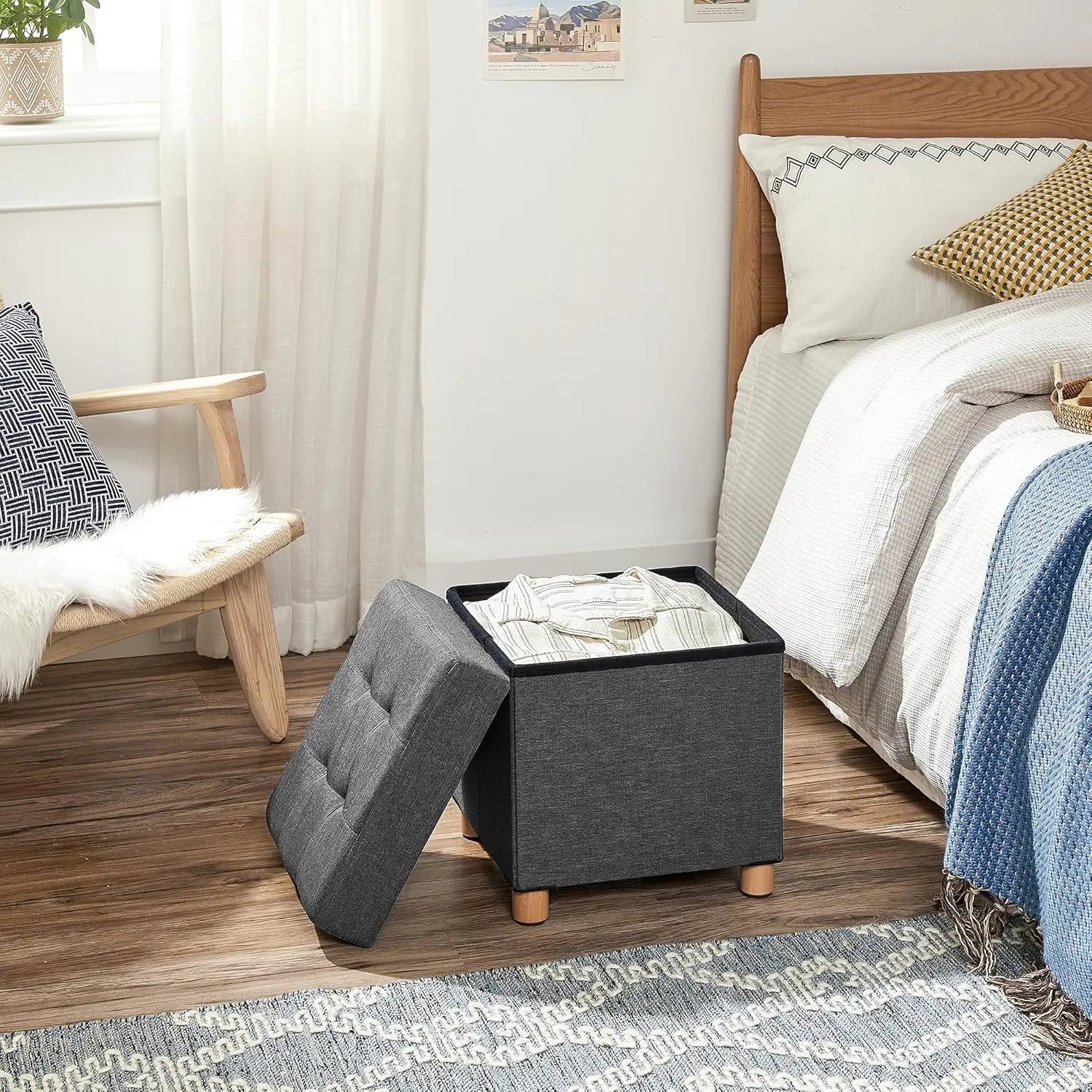 Sitzhocker Aufbewahrungsbox Fussbank schiefergrau von Songmics