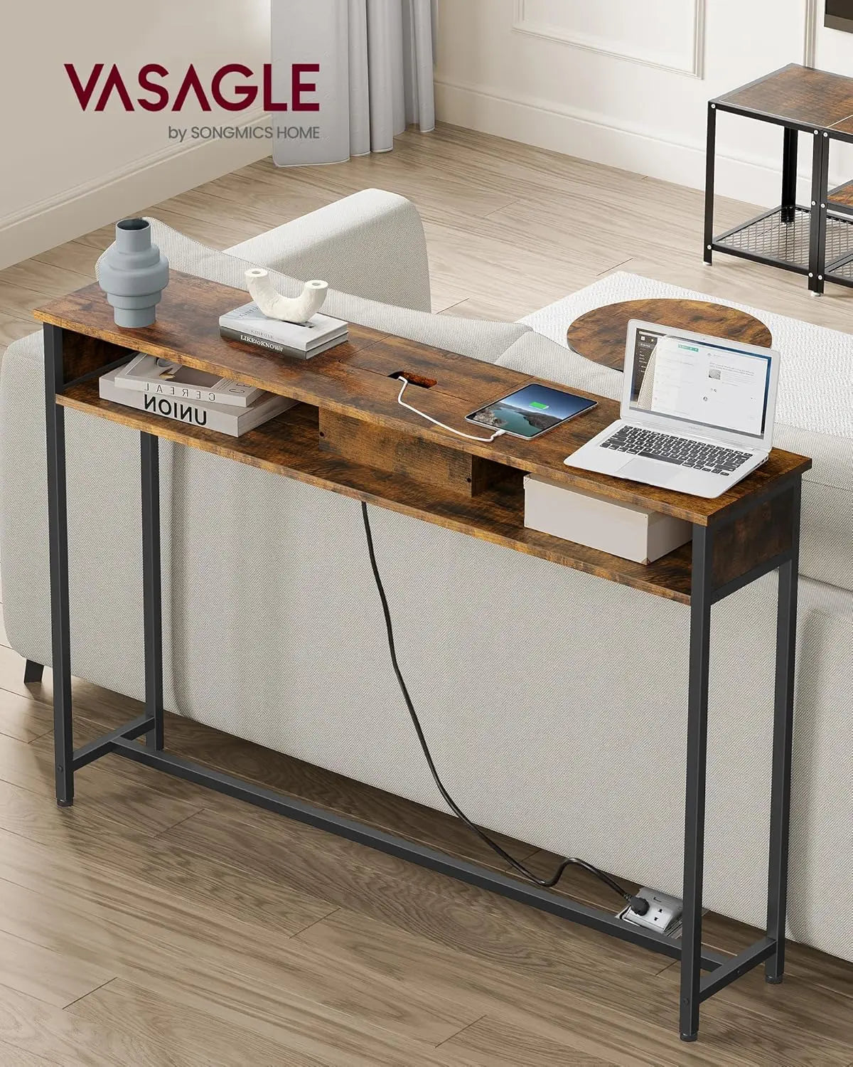 Konsolentisch mit Steckdosen Vintage Braun von Songmics