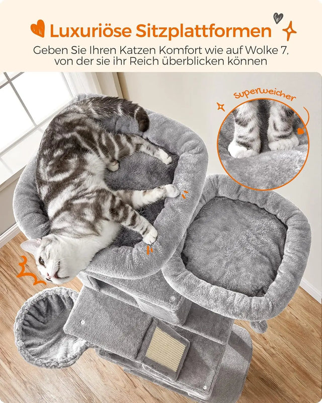 Kratzbaum XXL Katzenbaum Mehrstöckig Hellgrau von Songmics