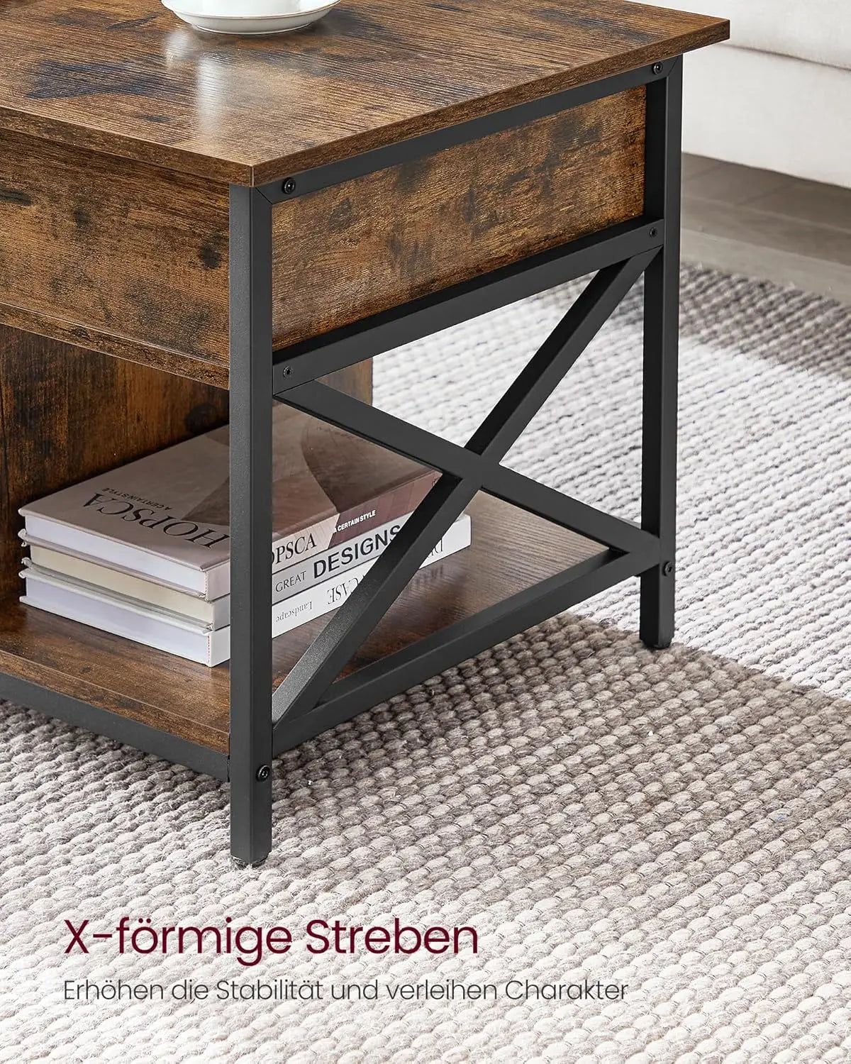 Couchtisch höhenverstellbar Stauraum vintagebraun Stahl von Songmics