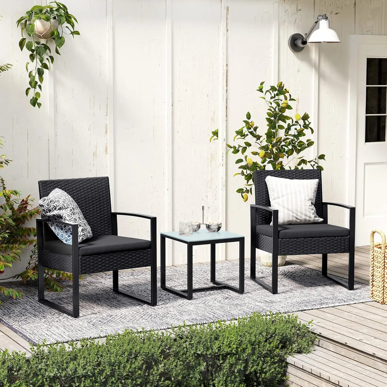 Polyrattan Lounge-Set schwarz wetterfest von Songmics