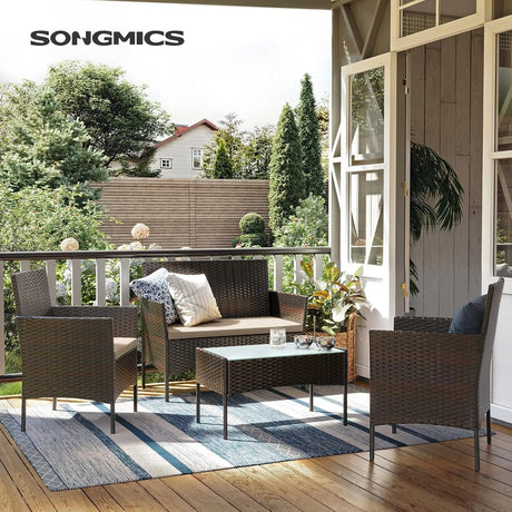 Polyrattan Lounge-Set braun-taupe wetterfest von Songmics