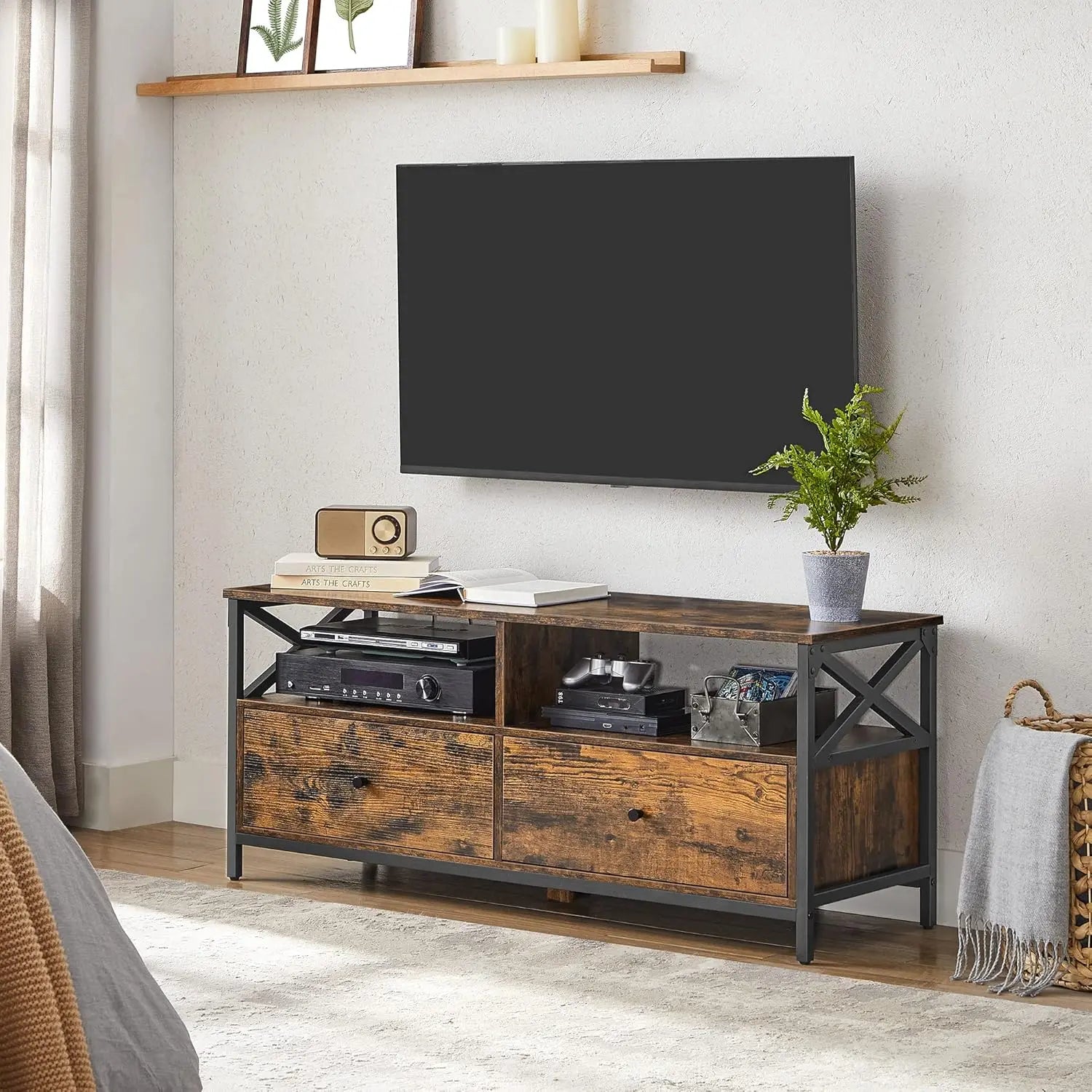 TV-Lowboard 120cm vintagebraun Stahlgestell von Songmics