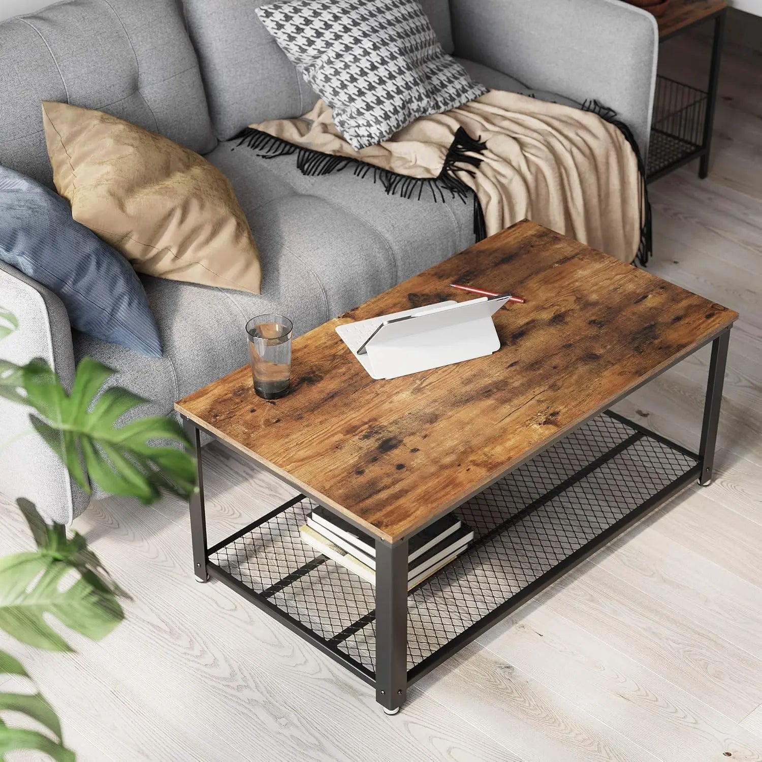 Couchtisch 2 Ebenen Industrial vintagebraun Metall von Songmics
