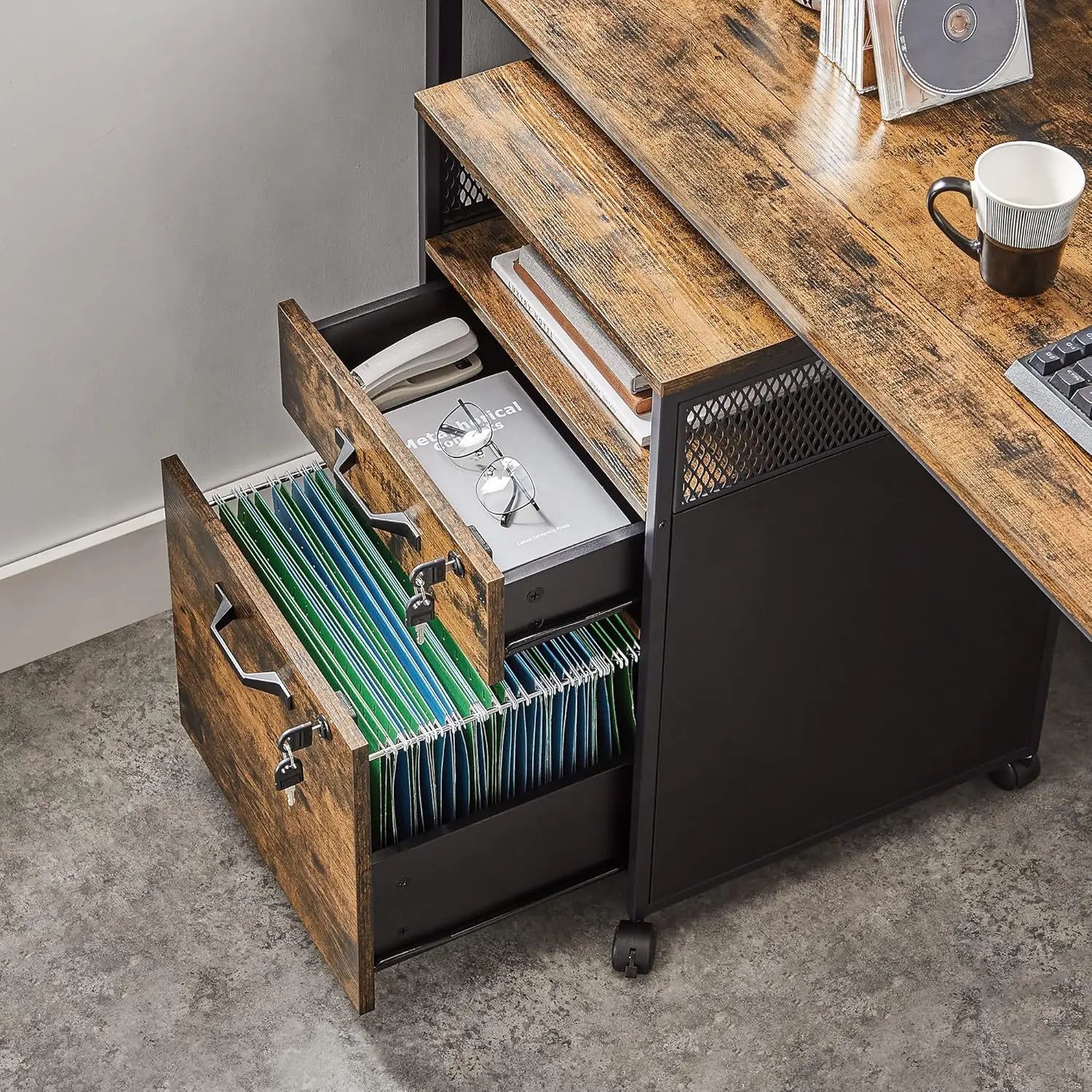 Rollcontainer Büroschrank mit Schubladen Vintagebraun von Songmics