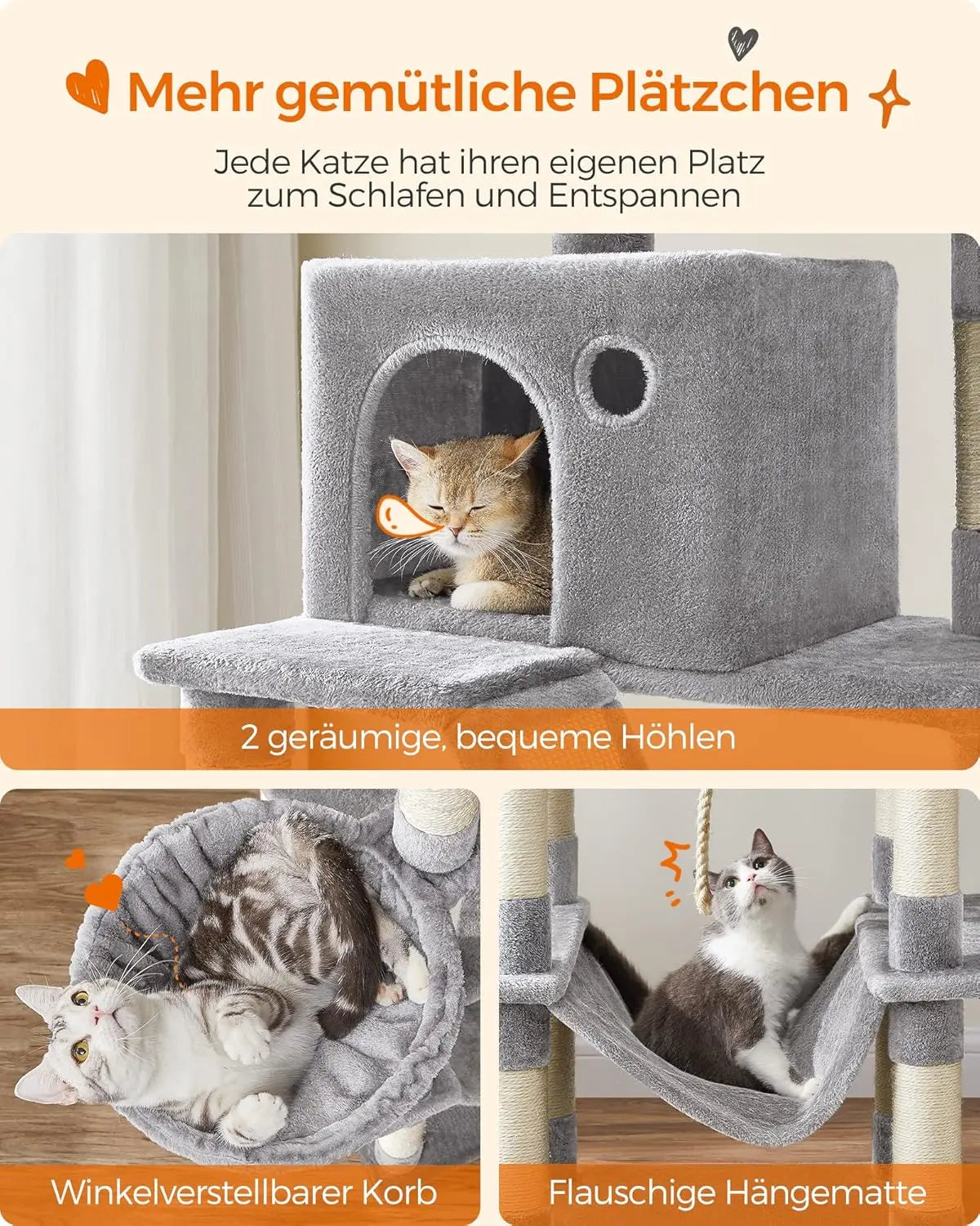 Kratzbaum XXL Katzenbaum Mehrstöckig Hellgrau von Songmics
