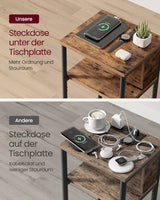 Beistelltisch mit Steckdose Vintagebraun-Schwarz von Songmics