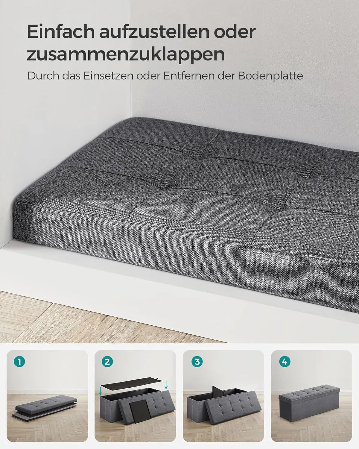 Sitzbank Stauraum Klappbar 300kg Belastbar Schiefergrau von Songmics