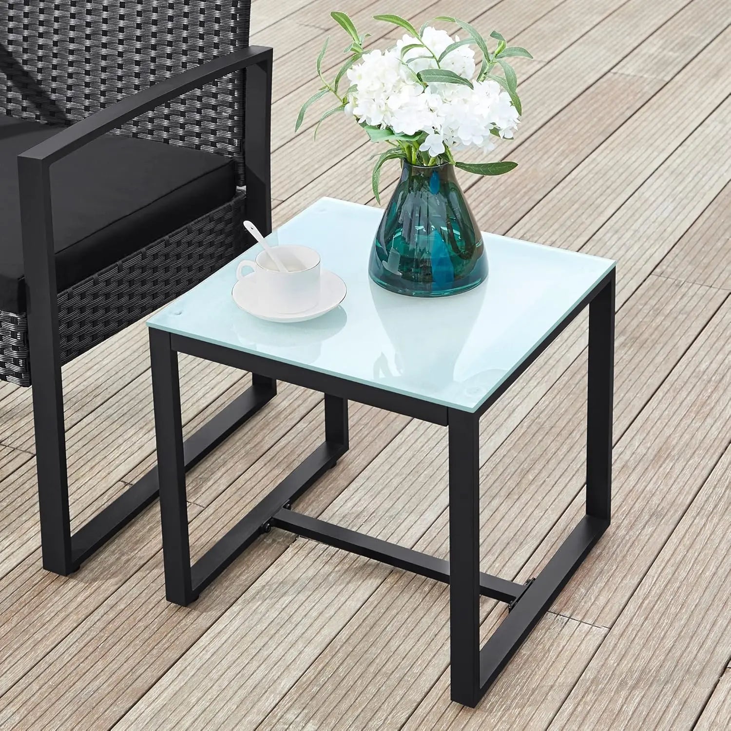 Polyrattan Lounge-Set schwarz wetterfest von Songmics