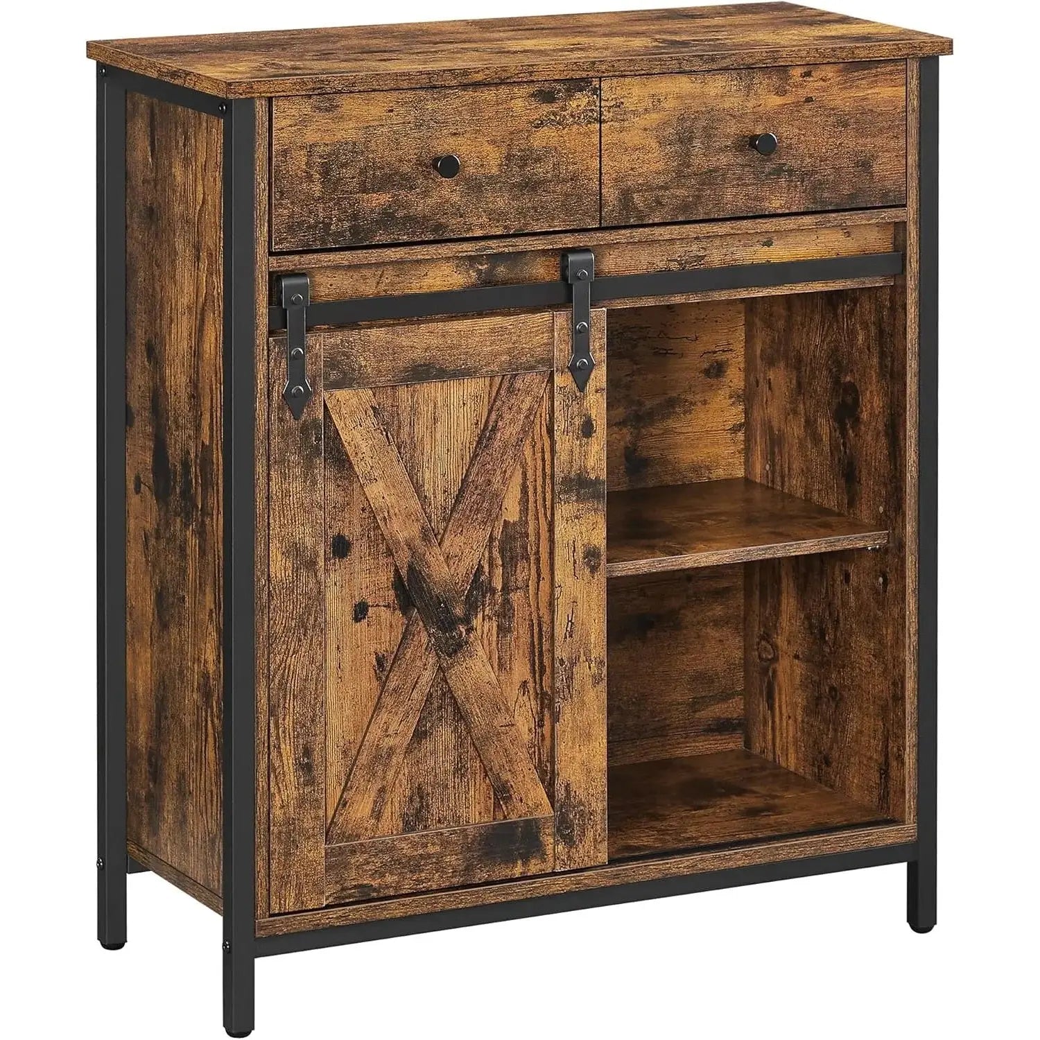Sideboard Küchenschrank Landhausstil Vintagebraun-Schwarz von Songmics