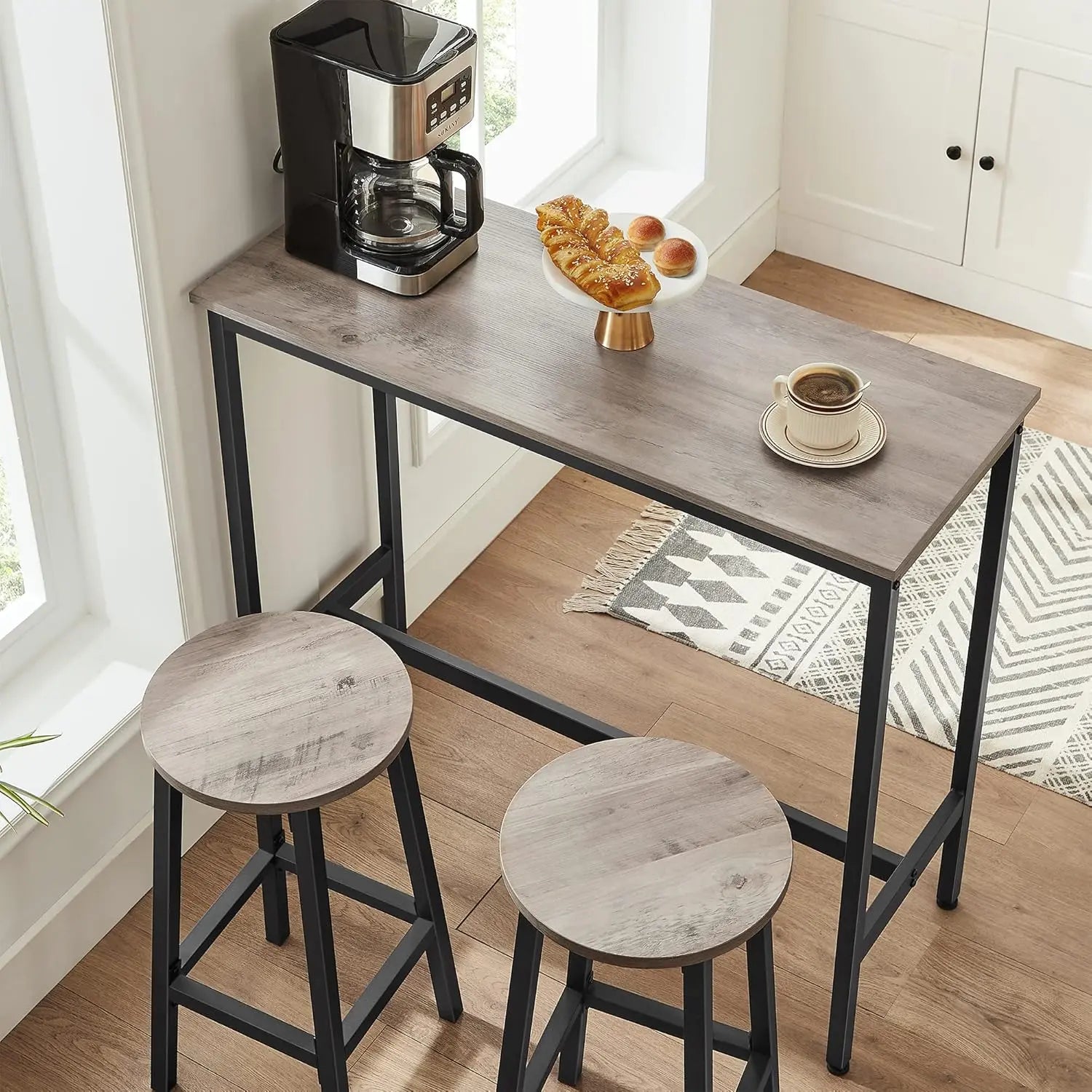 Barhocker 2er-Set greige-schwarz Metall von Songmics