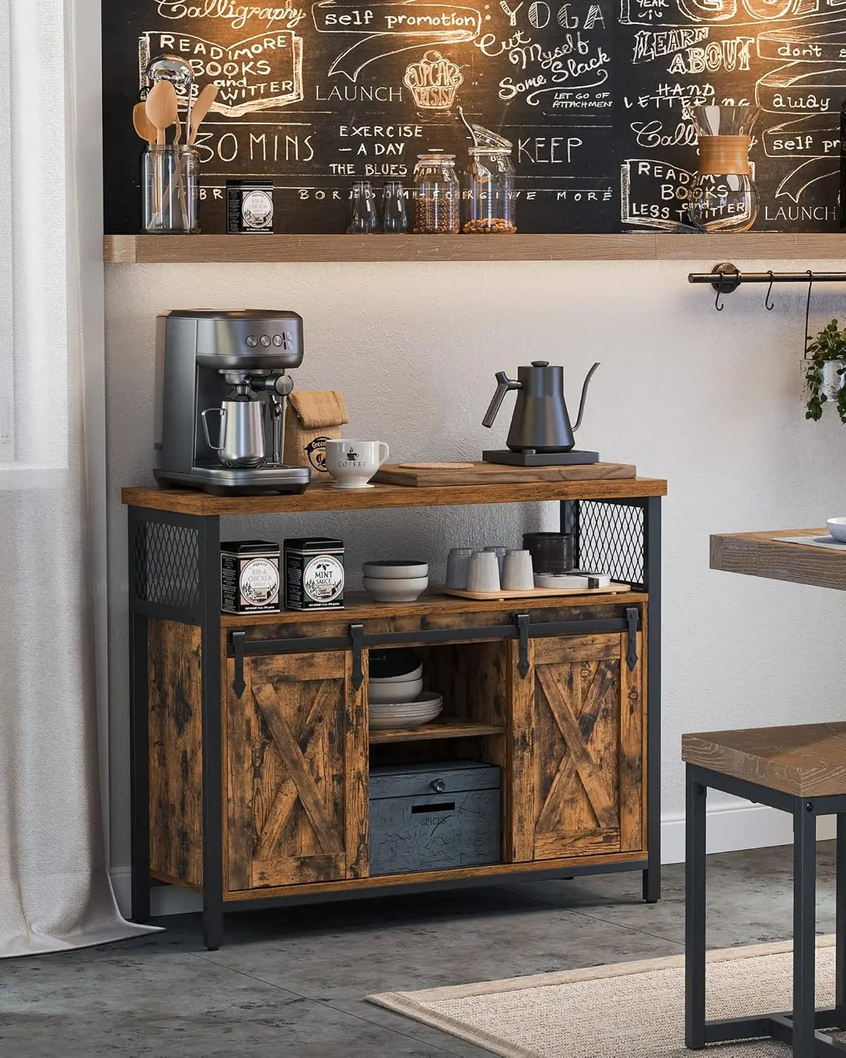Sideboard Landhausstil Schiebetüren Verstellbare Ablagen Vintagebraun von Songmics