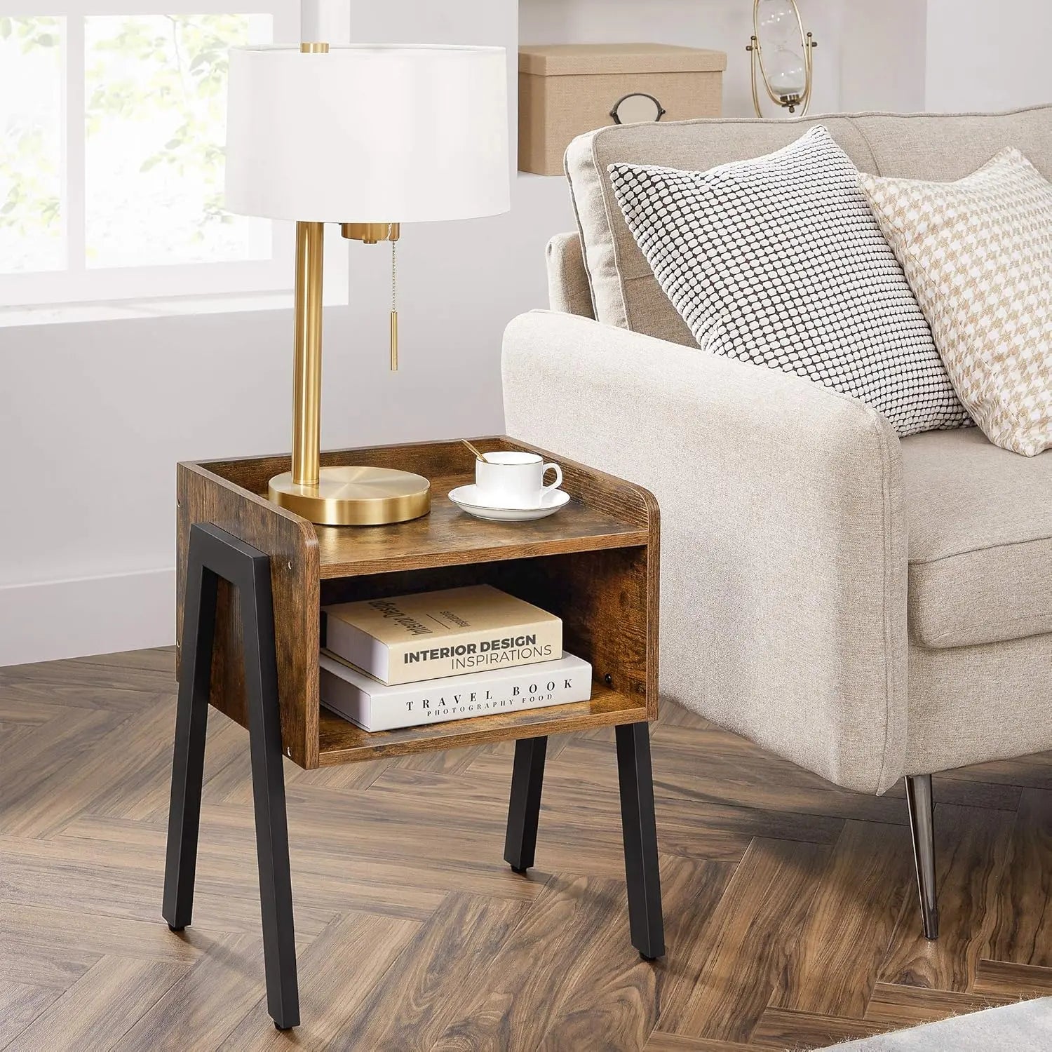 Nachttisch Industrie-Design mit Fach Vintagebraun von Songmics