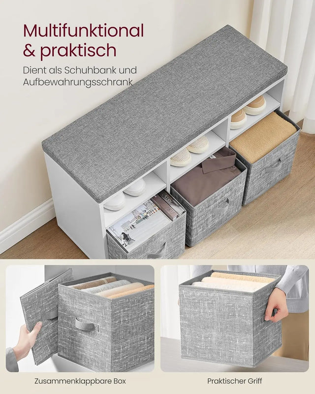 Schuhbank mit Aufbewahrung, wolkenweiss-Taubengrau von Songmics