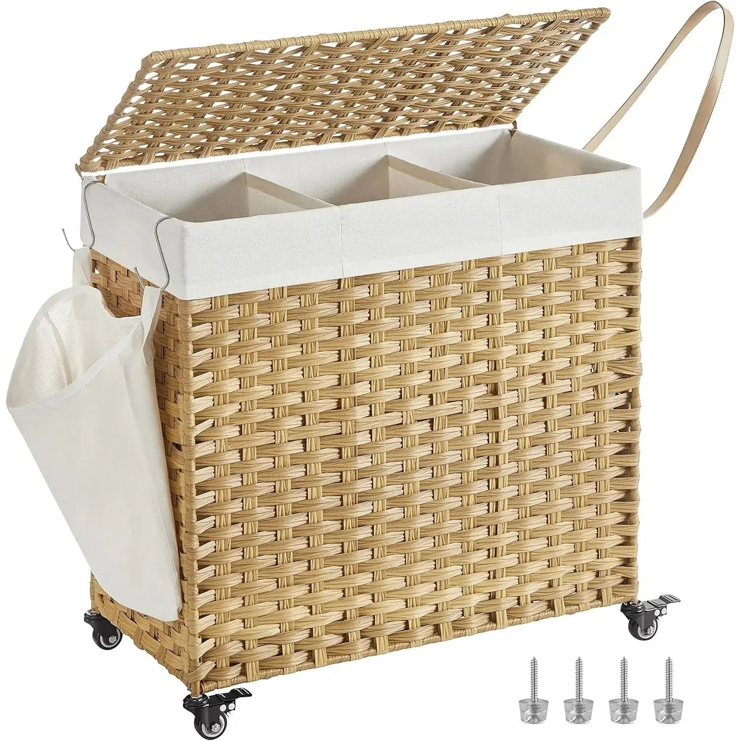 Wäschekorb Rattan-Optik 3 Fächer Naturfarben von Songmics