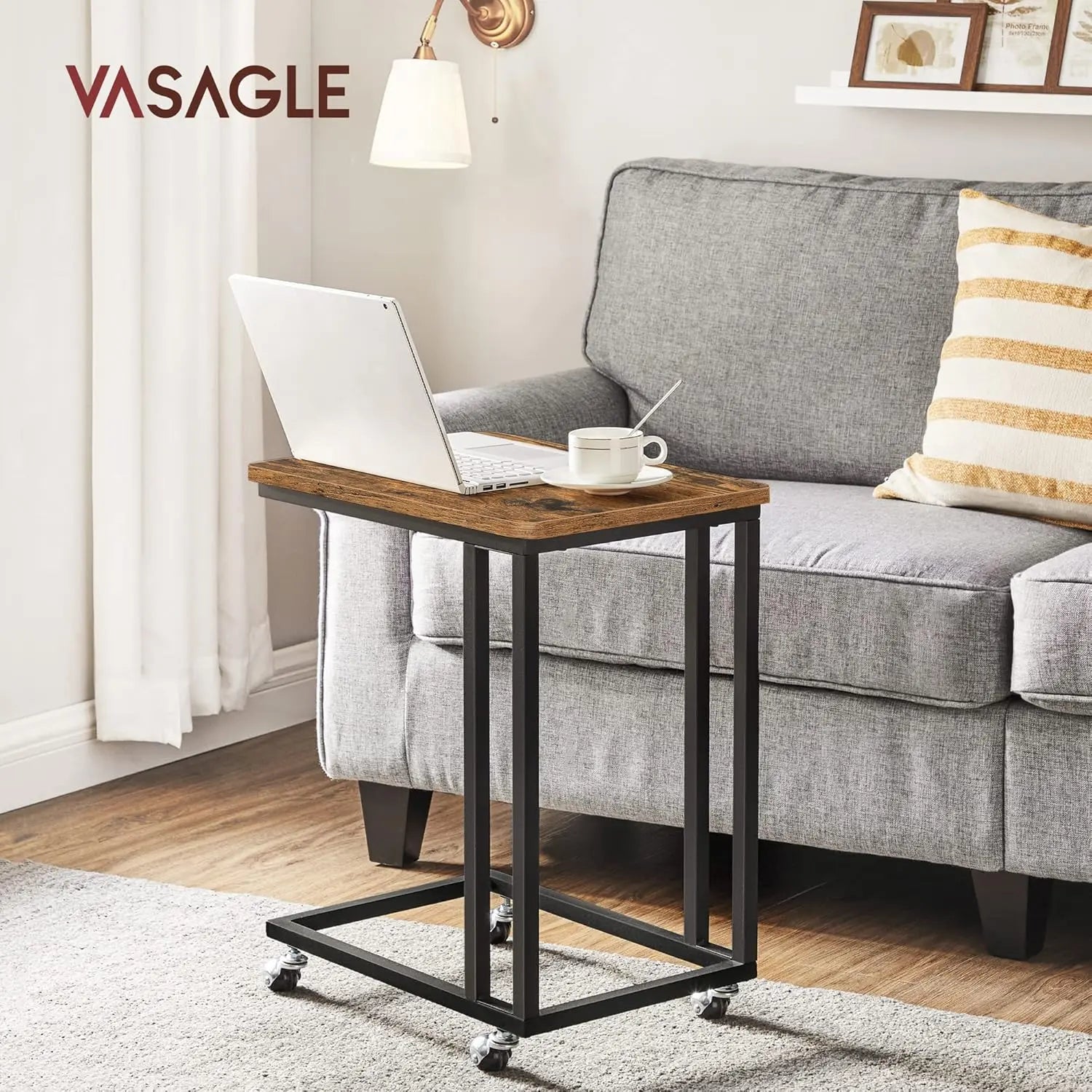 Beistelltisch C-Form Industrie-Design Vintagebraun von Songmics