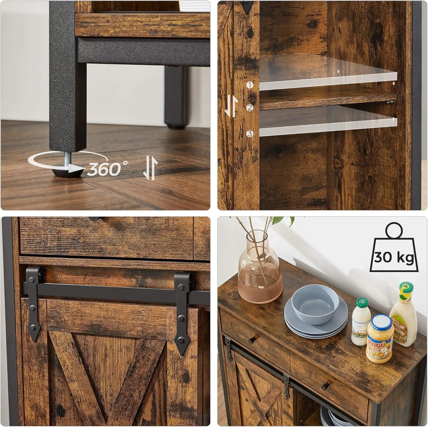 Sideboard Küchenschrank Landhausstil Vintagebraun-Schwarz von Songmics