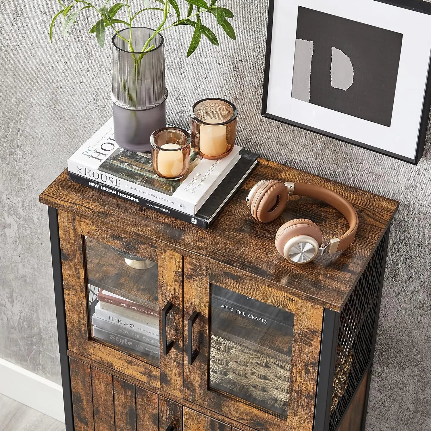 Badezimmerschrank Industriestil mit Stahlgestell Vintagebraun-Schwarz von Songmics