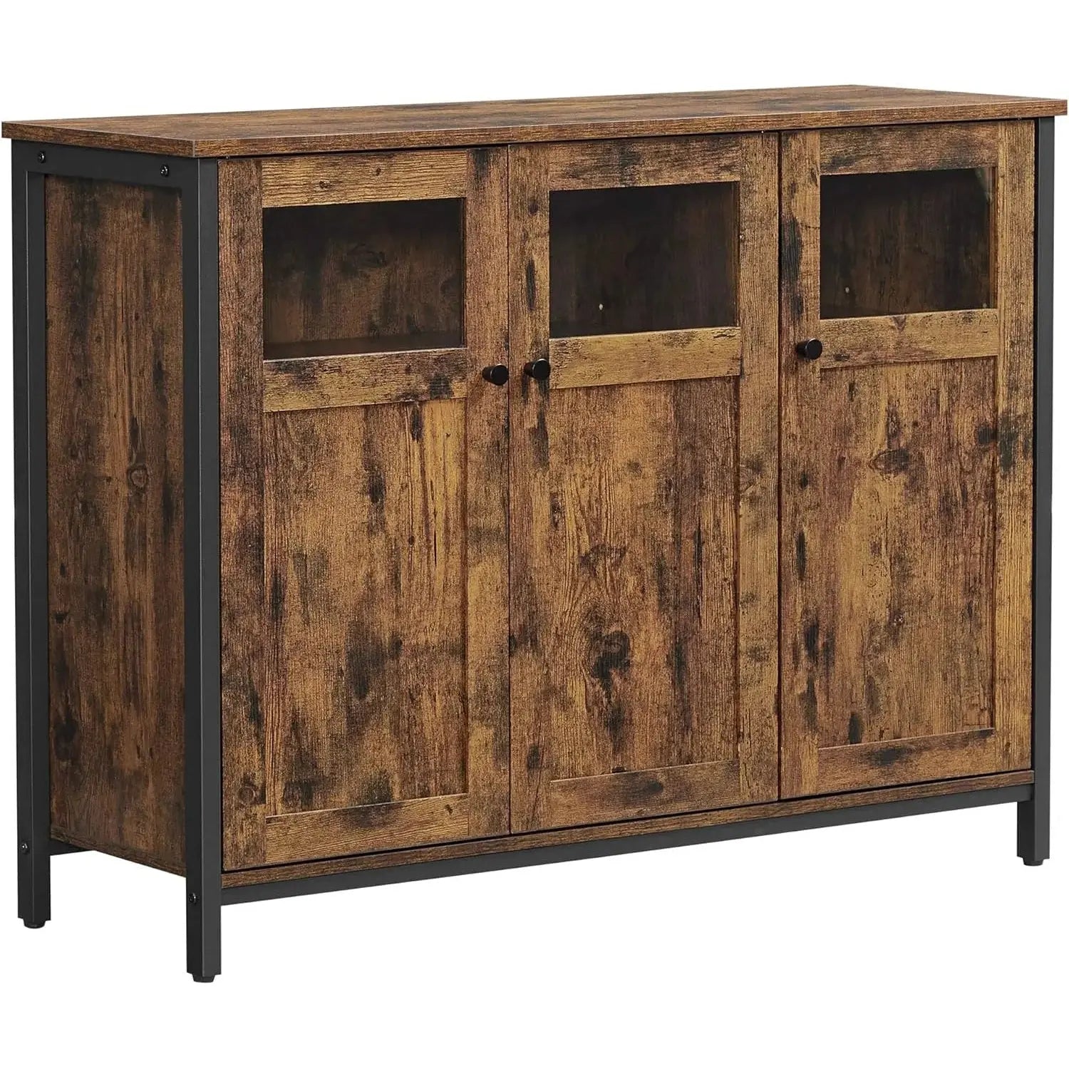 Sideboard Glastüren Industriestil Vintagebraun Stahl von Songmics