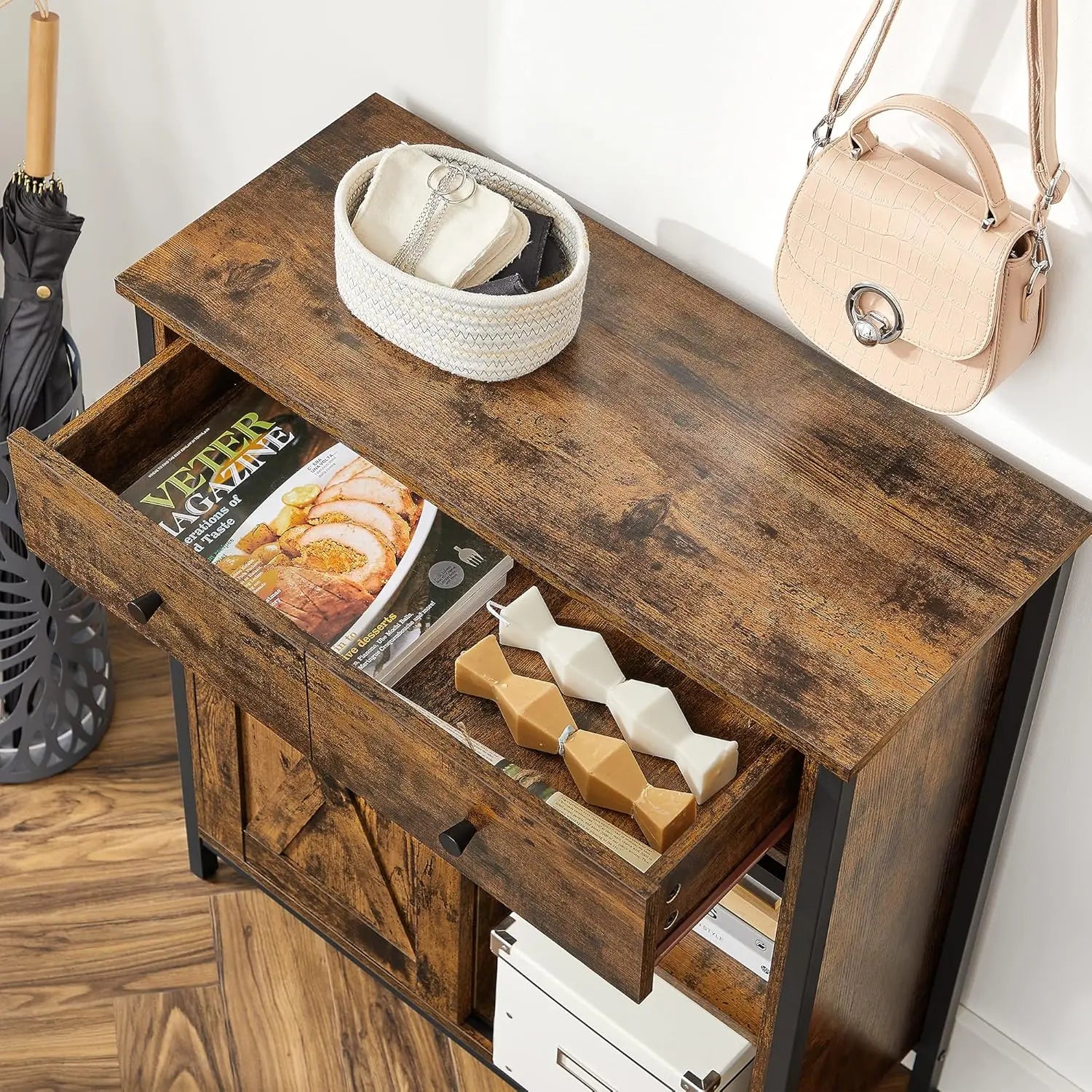 Sideboard Küchenschrank Landhausstil Vintagebraun-Schwarz von Songmics