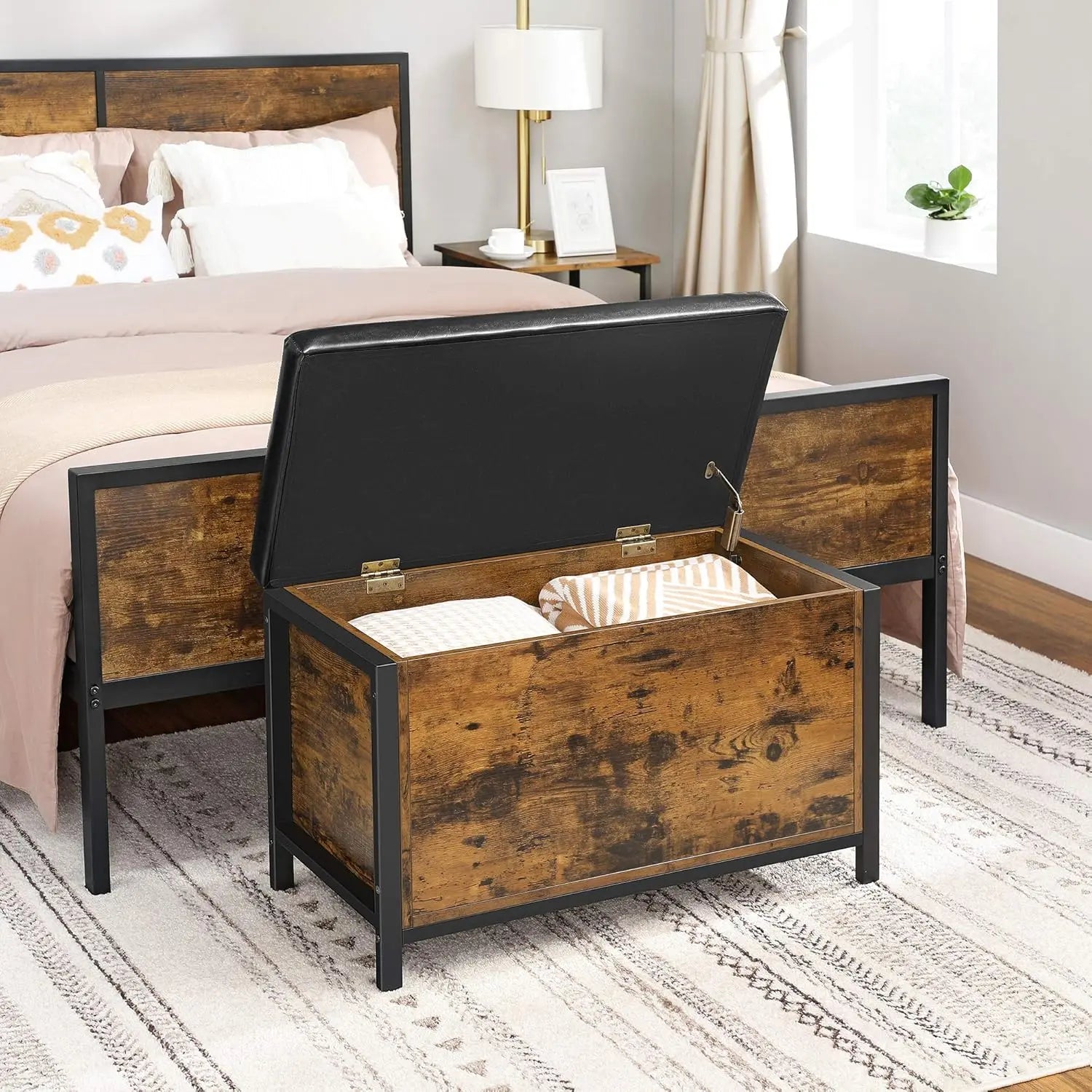 Sitzhocker Sitzbank mit Stauraum Kunstleder Vintagebraun von Songmics