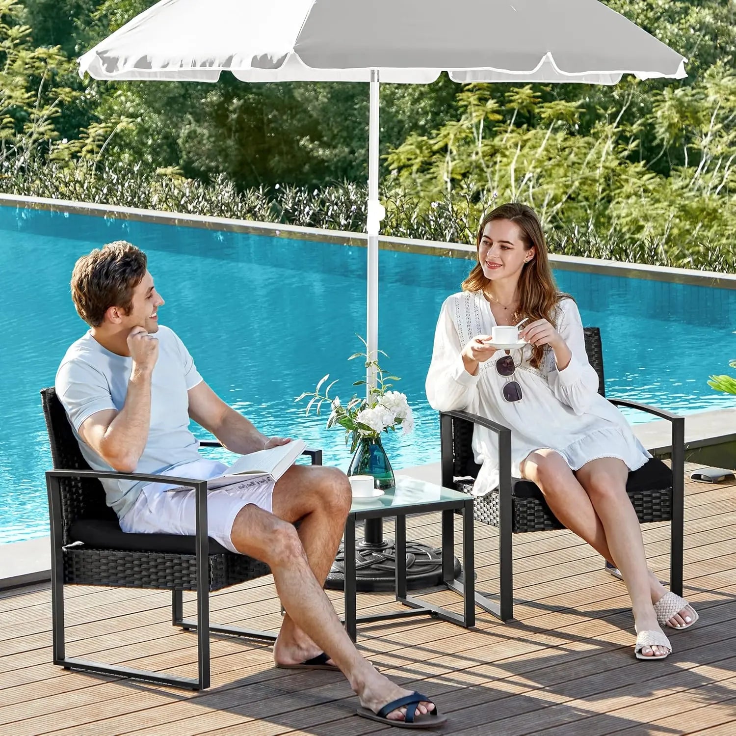 Polyrattan Lounge-Set schwarz wetterfest von Songmics