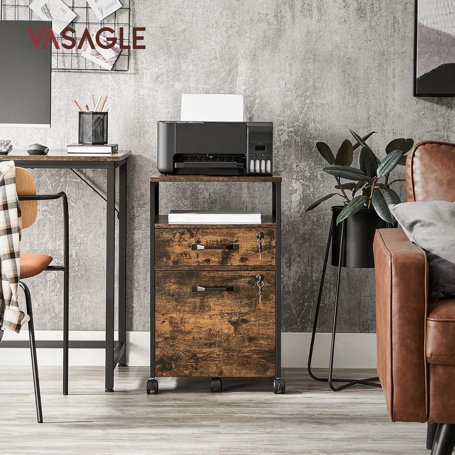 Rollcontainer Büroschrank mit Schubladen Vintagebraun von Songmics
