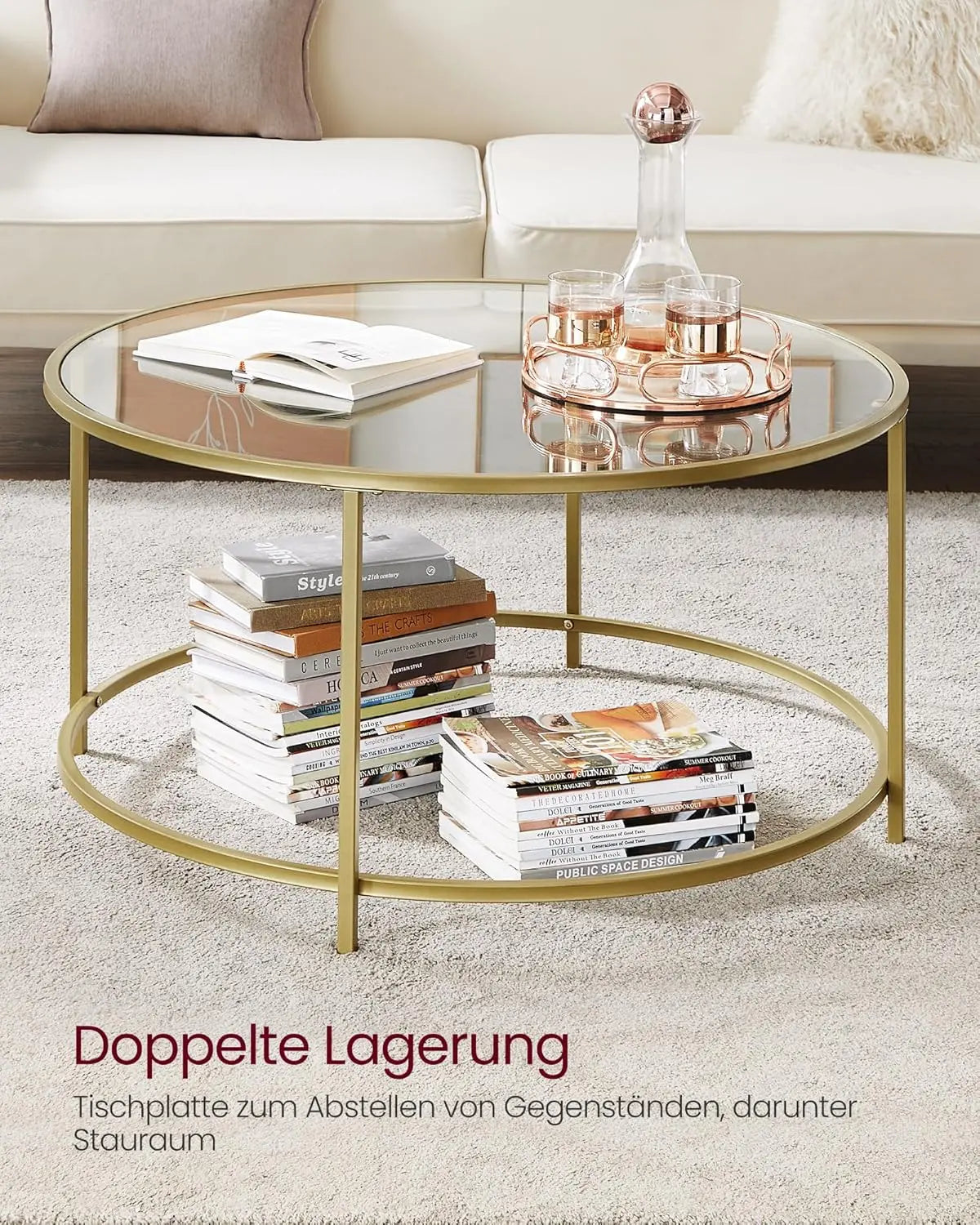 Couchtisch rund golden Stahl modern von Songmics