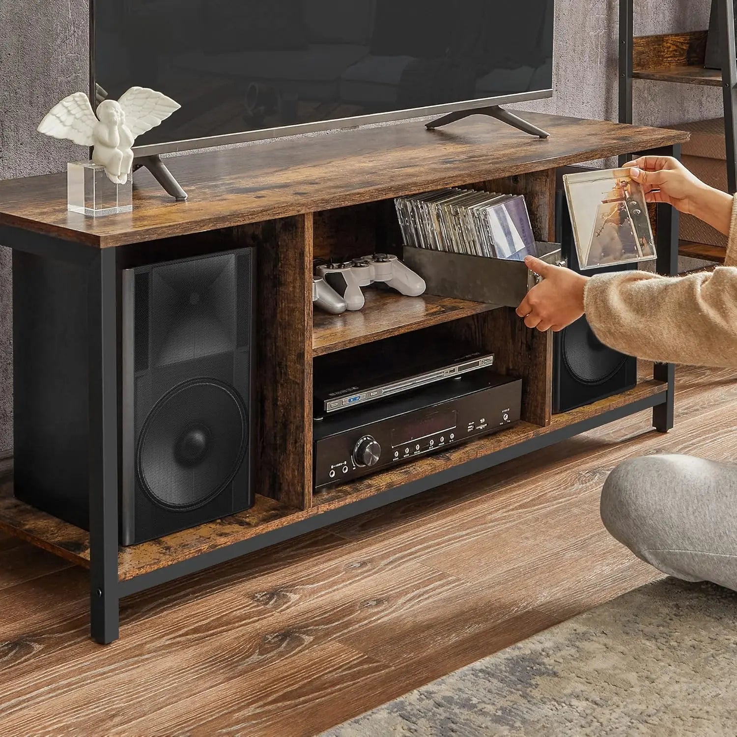 TV-Schrank Industrie-Design vintagebraun Holz von Songmics