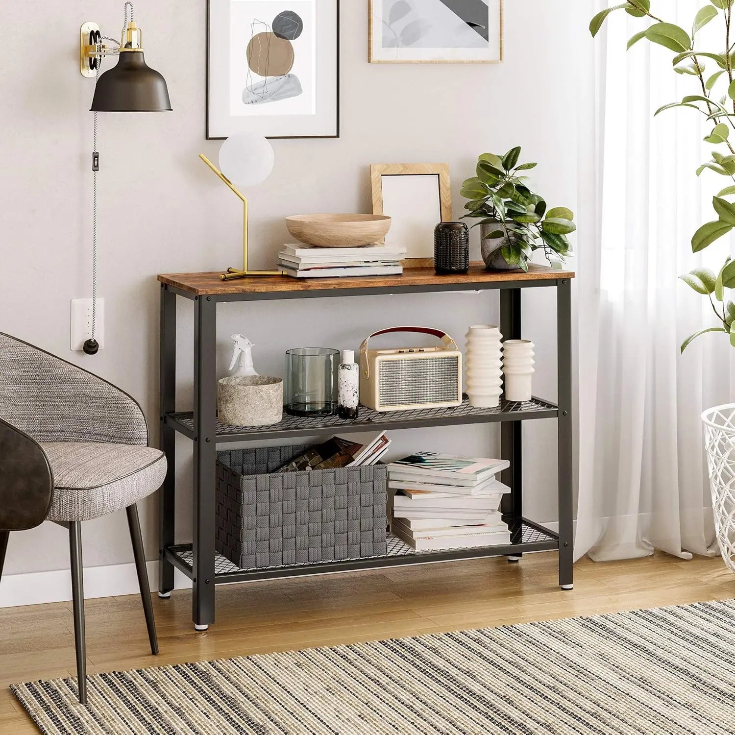 Konsolentisch Sideboard Stahlrahmen Industriestil Braun von Songmics