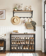 Schuhregal 3 Gitter-Ablagen Metall Industrie Design Vintagebraun Schwarz von Songmics