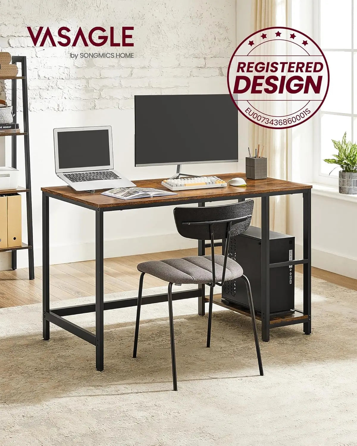 Computertisch 120x60 vintagebraun Holzoptik modern von Songmics