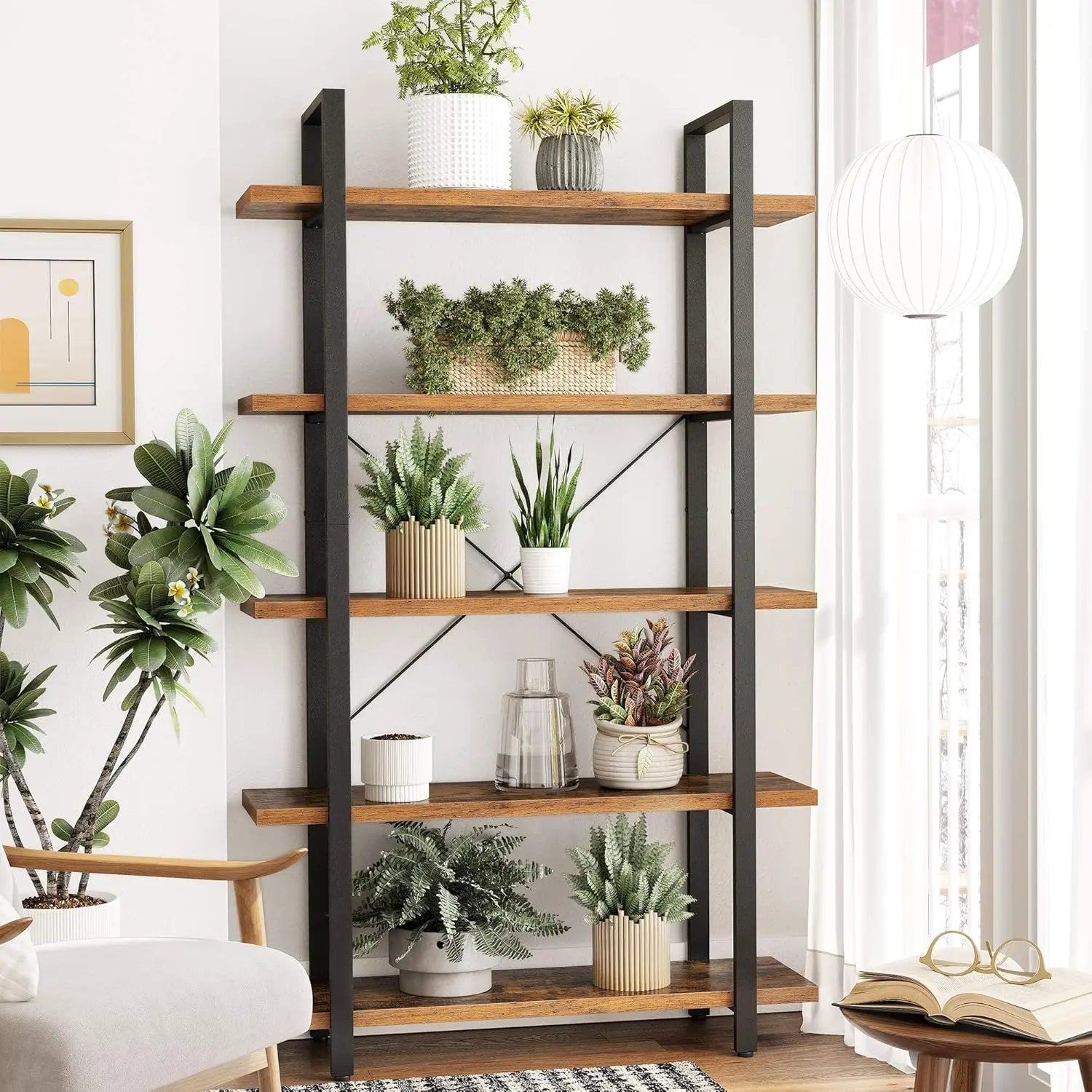 Bücherregal Standregal Vintage Design Braun Schwarz von Songmics