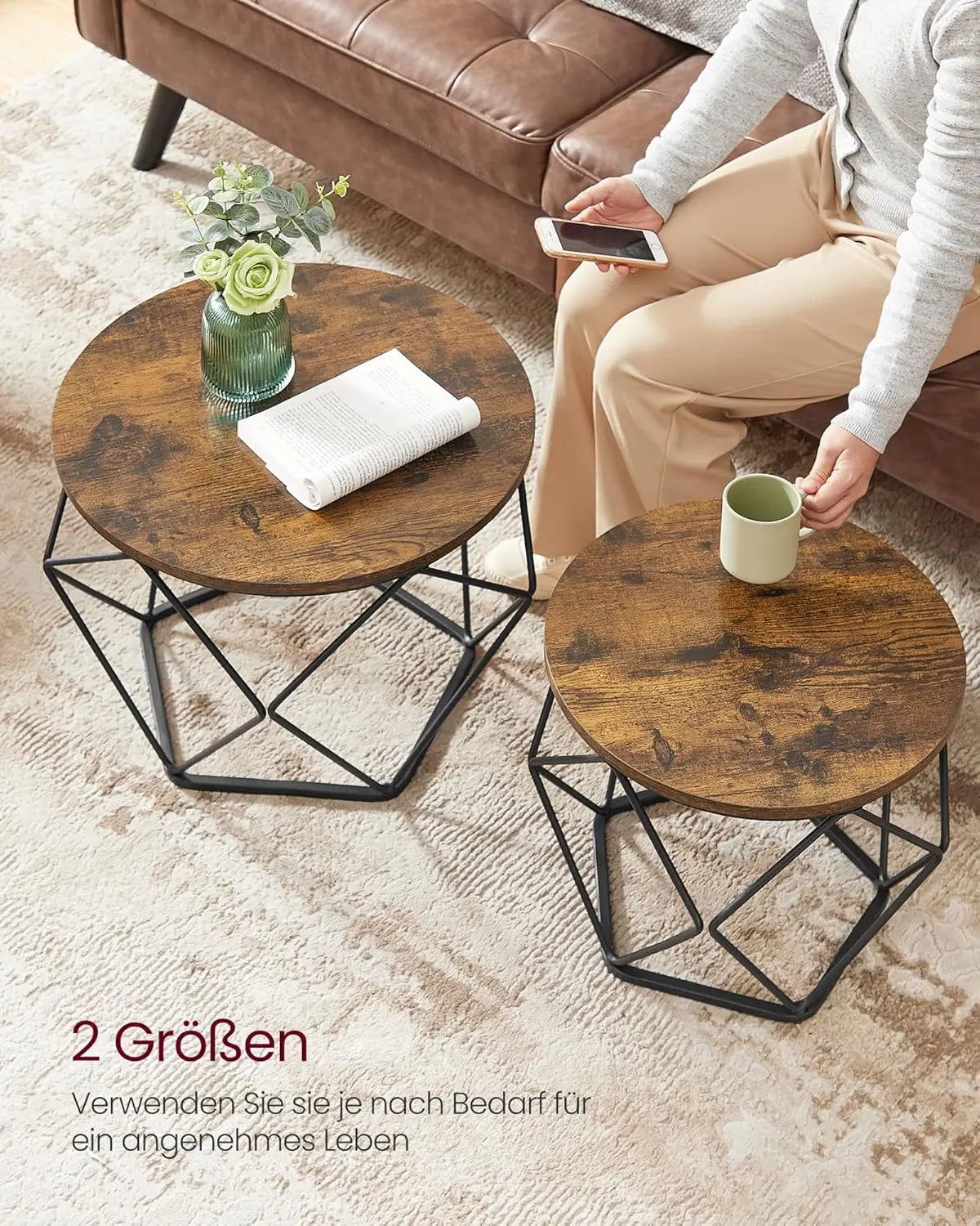 Couchtisch Set Vintage abnehmbar Vintagebraun von Songmics