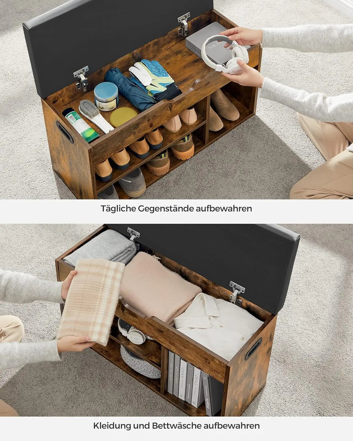 Schuhbank mit Stauraum gepolstert Vintagebraun von Songmics